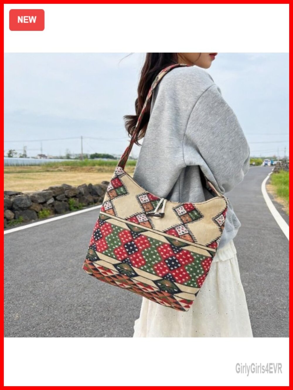 Ethnic Embroidered Saddle Crossbody Bag Casual Shoulder Purse